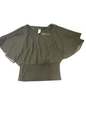 S. Levine Black Chiffon Overlay Blouson Top with Banded Waist